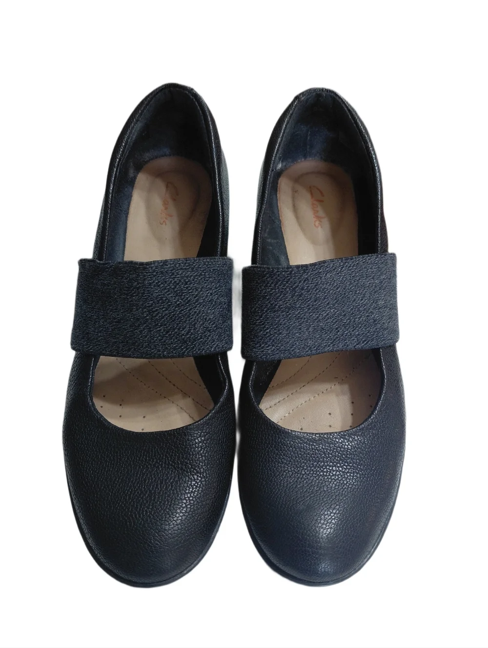 Clarks Pola River Black Mary Jane Strap Loafer Wedges Size 6 M